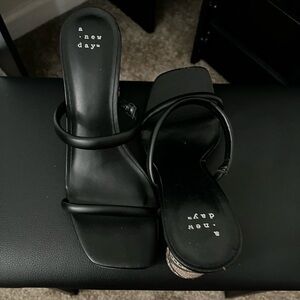 A New Day Black Heels with snake skin heel